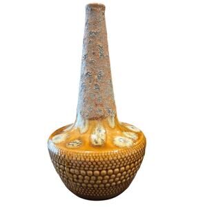 Vtg Mid Century Modern Lava Glaze Ceramic Vase Reticulated Butterscotch Gold MCM